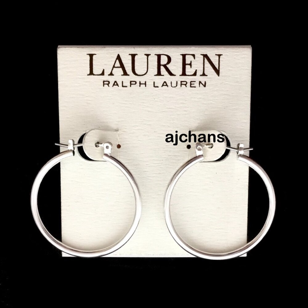 Lauren Ralph Lauren Silver Tone Thin Medium Hoop Earrings